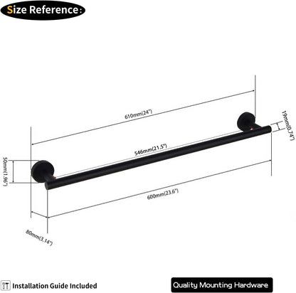 Bathroom Towel Bar 24" Stainless Steel Towel Bar Matte Black Contemporary Style Wall Mount for Bath Kitchen AG1101C60-BK